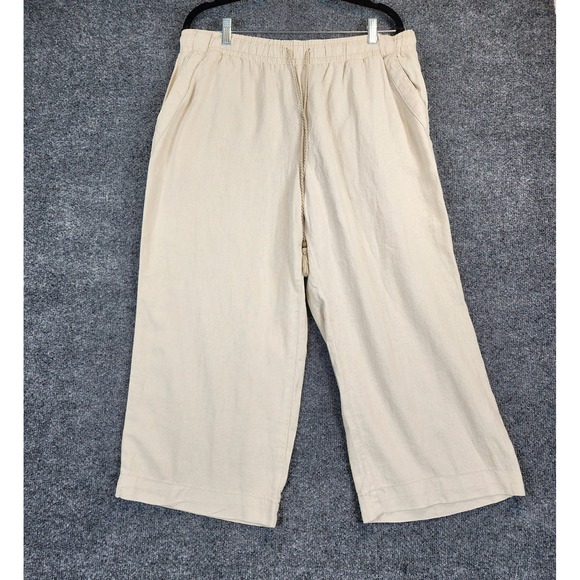 Westbound Pants - Westbound Women Linen Blend Coastal Boho Resort Wide Leg Crop Pants Size L‎
